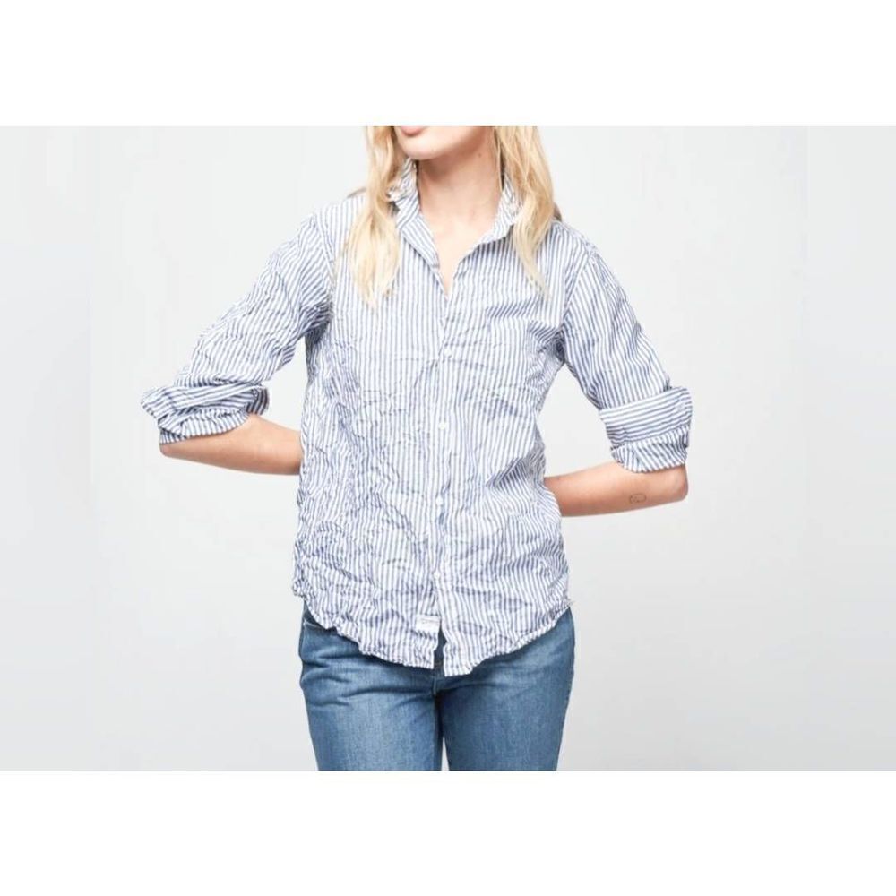 Frank & Eileen barry signature crinkle light blue stripes sz XS